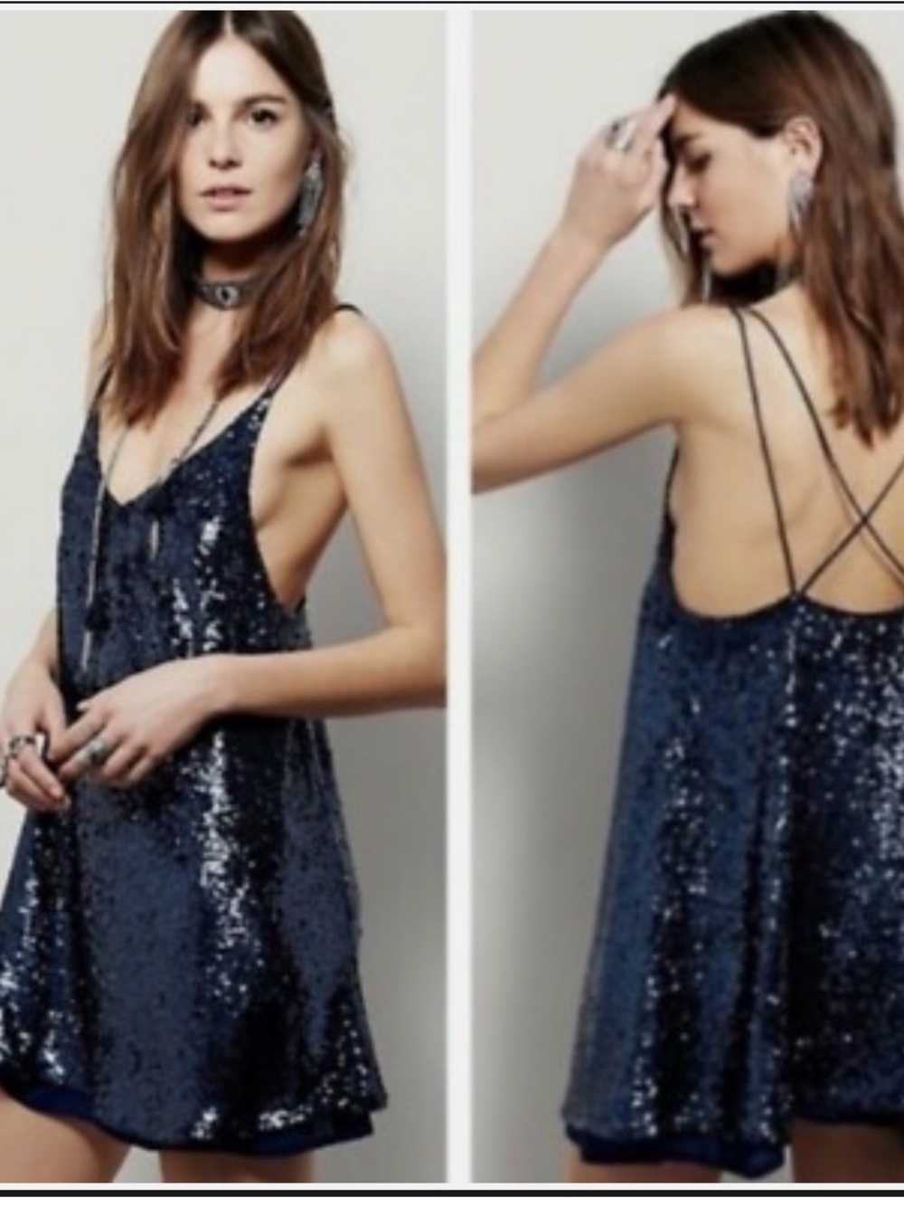 FREE PEOPLE Time to Shine Cami Mini Slip Dress - Navy Size SMALL * tiny flaw